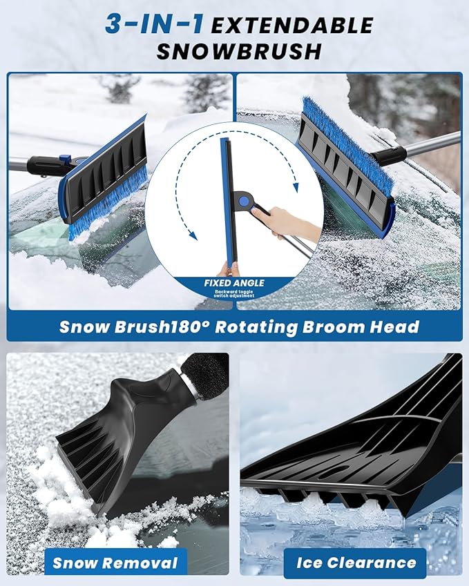 helloleiboo 2025 Extra Long 55.7" Ice Scrapers for Car Windshield Multi-Functional Detachable Car Ice Scraper with Foam Grip and 270° Pivoting Brush Head Snow Brush for SUV Truck Auto (Blue)