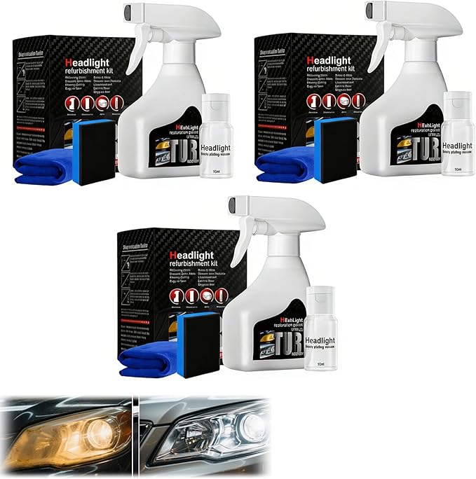 HISKI Headlight Restoration Kit with Ceramic Coating, Automotive Headlamp Restoration Fluid Kit, Headlight Restoration Kit,Mu