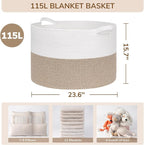 INDRESSME 115L Extra Large Blanket Basket, Soft Cotton Rope Storage Baskets for Organizing Living Room Décor Toy Storage for 