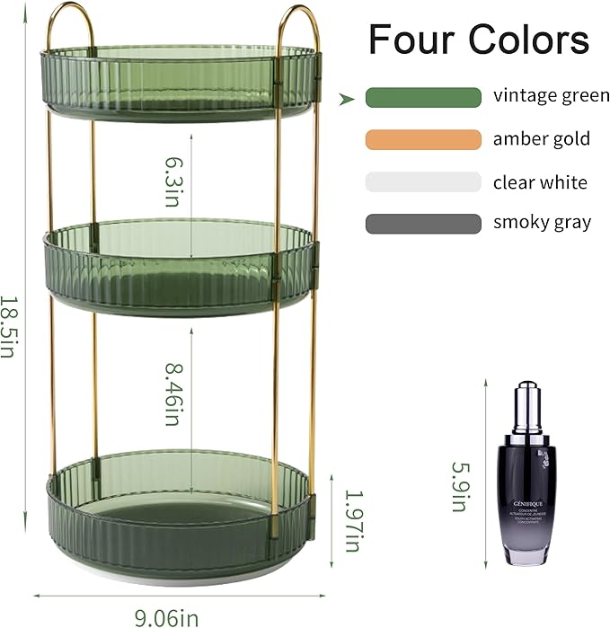 YCIA&DONE 360 Rotating Makeup Organizer and Storage for Vanity Countertop 3 Tiers, High Capacity Cosmetic Skincare Perfume Or