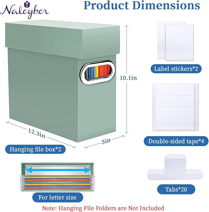 File Organizer Box with Lid & Handle, Thickened Cardboard Hanging File Folder Storage Boxes for Letter Size, Portable Filing 