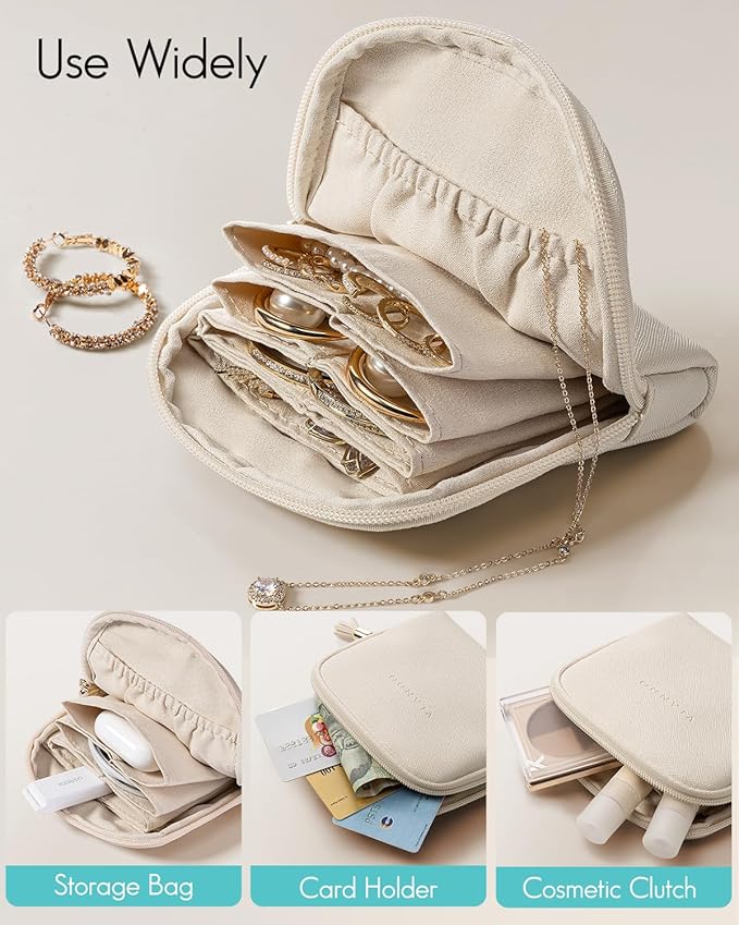 VLANDO Small Jewelry Travel Case,Jewelry Pouch Bags with Zipper,Velvet Jewelry Organizer Storage Bag for Bracelet Rings Earri