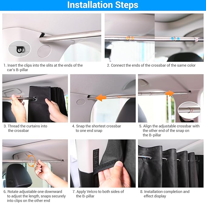 XCBYT Car Privcay Curtains - Car Camping Divider Curtains with Stainless Steel Adjustable Length Crossbar Window Shades for Van SUV Pickup Truck Travel Nap Camping