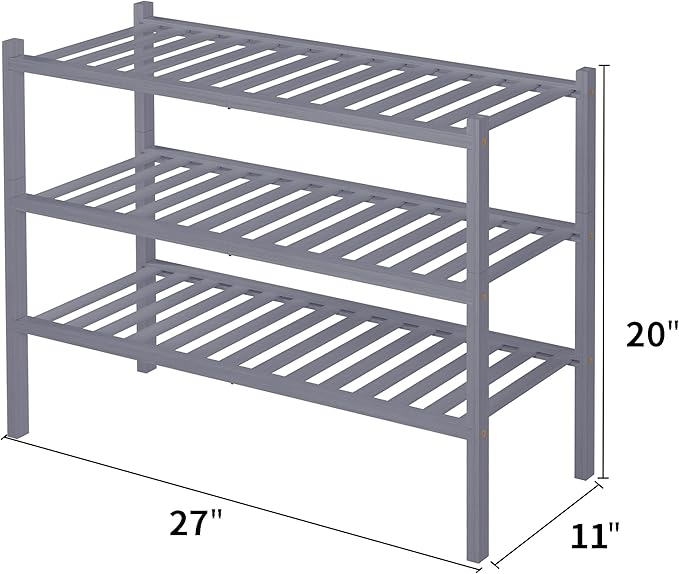 ROMGUAR CRAFT 3 Tier Bamboo Shoe Rack for Closet Free Standing Wood Shoe Shelf Storage Organizer for Entryway Small Space Sta