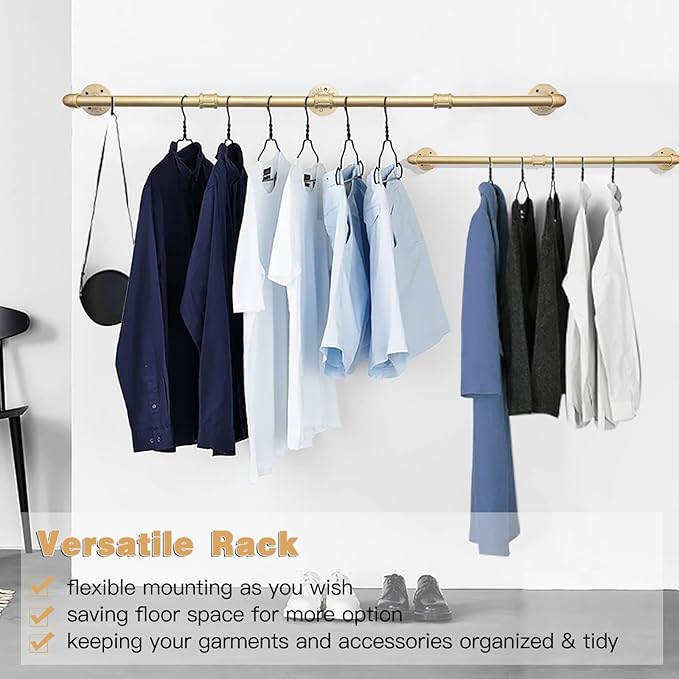 Wall Industrial Pipe Clothes Racks, DIY Floating Hanger Rustic Home Pipe Decor, Mounted Closet Storage Organizer Holder Syste