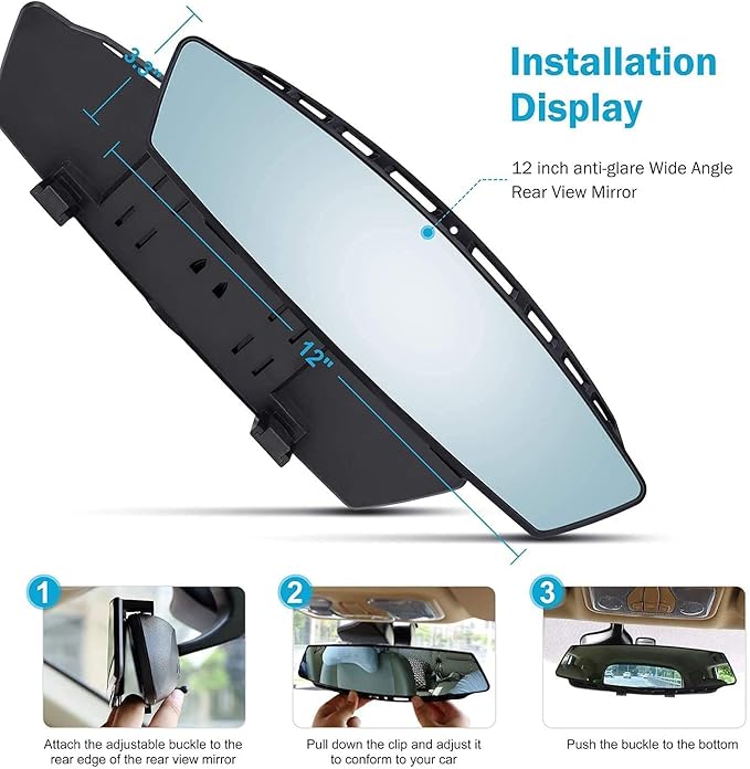 Verivue Universal Panoramic 12-Inch Rear View Mirror, Anti-Glare Wide Angle Car Mirror, Rearview Mirrors Accessory for Baby Rear-Facing, Tint flat Mirrors for Cars and SUVs.