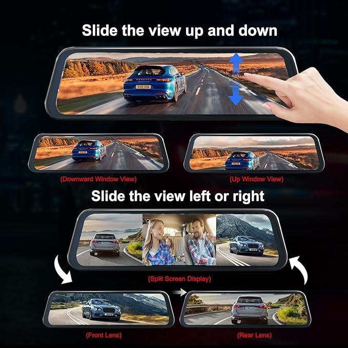 3 Channel Mirror Dash Cam with 4K+Inside 1080P+ 1080P 10 Inch Triple Rearview Mirror Camera, Night Vision, G-Sensor, Reverse 