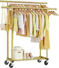 HYSEYY Double Rods Clothes Rack, Sturdy Rolling Clothing Rack, Portable Clothing Racks for Hanging Clothes - Metal Garment Ra