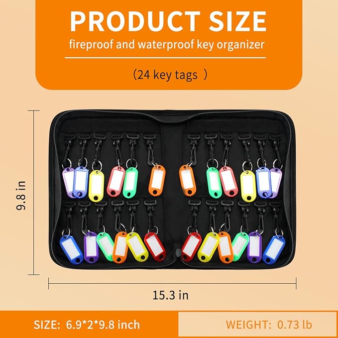 Sdstone Portable Zippered Key Organizer,Fireproof and Waterproof Key Binder with 24 Key Tags Key Case,Portable Manager, Landl