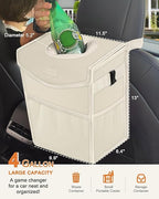 Car Trash Can with Lid, Cute Leakproof Car Trash Garbage Bag Hanging Vehicle Trash Bin Small Portable Automotive Garbage Cans Organizer for Back/Front Seat(4 Gallons,Beige)