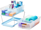 madesmart Two-Tier Bathroom Cabinet Organizer, Sliding Drawer Storage for Bottles, Sponges & Cleaning Supplies, Blue