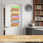 homyfort hanging wall file organizer, Over the door file folder organizer with 4 Large Bamboo Pockets, Suitable for Home, Off