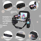 MENZOKE Kids Travel Tray, Road Trip Activities for Kids with Dry Erase Board & Cooler Cup Holder, Toddler Car Activities with No-Drop iPad Holder Stand, Roadtrip Essentials for Toddlers, Black