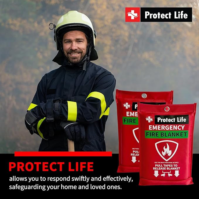 Protect Life Saving Emergency Fire Blankets 1 Pack - 40"x40", Fiberglass Fire Blanket for Home & Kitchen - Fire Suppression o