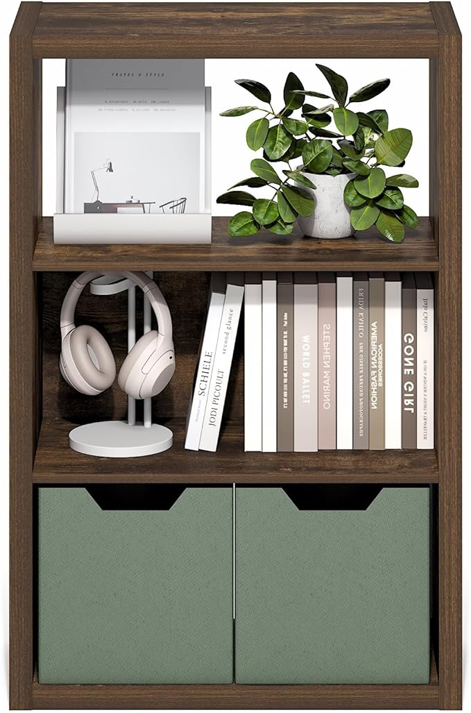 Furinno Viola Book Shelf, 3-Tier Bookshelf, Extra Thick Frame Bookcase with Open Shelf, Open Back Design, 11.3" x 23.2" x 35.