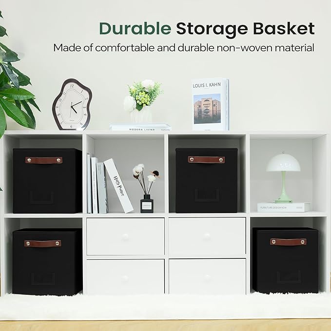 FinishingBo 6-Pack Storage Cubes with Handles & Label Holders Basket, Closet Cube Home Organizer Bins(Black, 10.5*10.5*11 inc