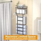 Towel Racks for Bathroom Black, 34IN Rolled Towel Holder, Towel Rack Wall Mounted with 2 Pack Shelf and a Wire Basket, Bathro