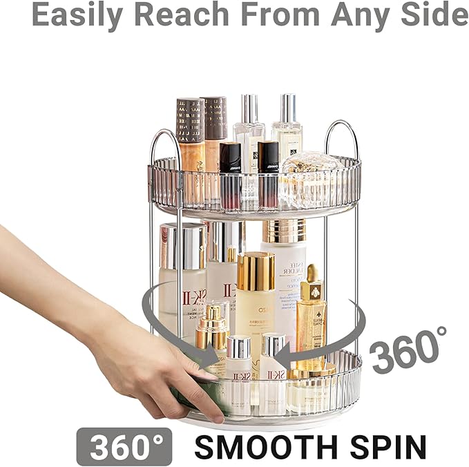 Asayuee 360 Rotating Makeup Organizer for Vanity,Bathroom Countertop Organizer,Spinning Perfume Organizer&Vanity Organizer(Gr