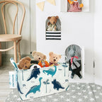 LANGYASHAN Rectangular Storage Bin Collapse Canvas Fabric Cartoon Storage Basket with Handles for Organizing Home Kitchen Boy