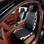 Flying Banner car seat Covers Protects Water Proof Faux Leather Carbon Fiber Front and Rear Bench (Cow Black, Full Set - 8PCS