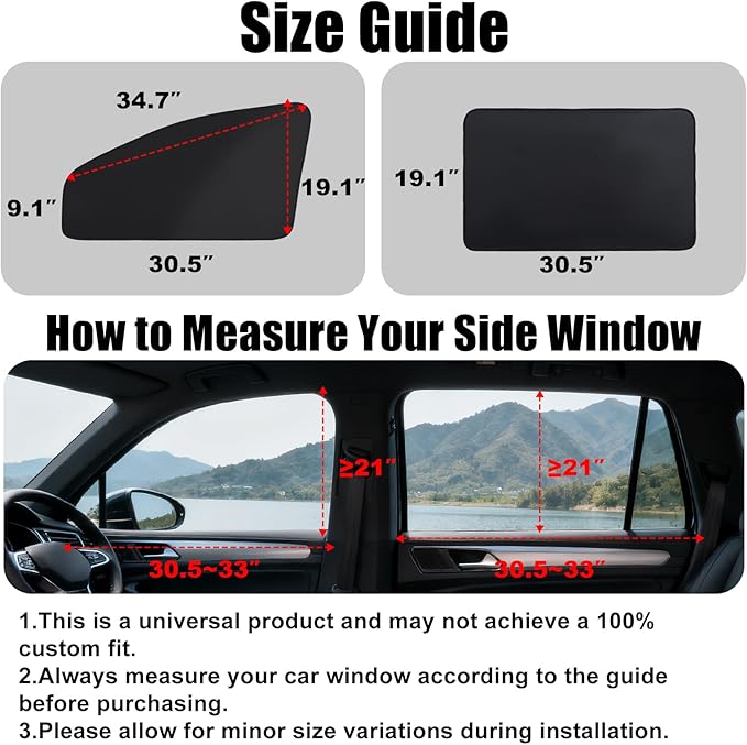 XCBYT Car Window Shades - 4 Pcs Car Privacy Curtains - 100% Block Light Car Window Covers - Magnetic Side Window Sun Shade Keeps Cooler for Breastfeeding, Taking a nap, Changing Clothes, Camping