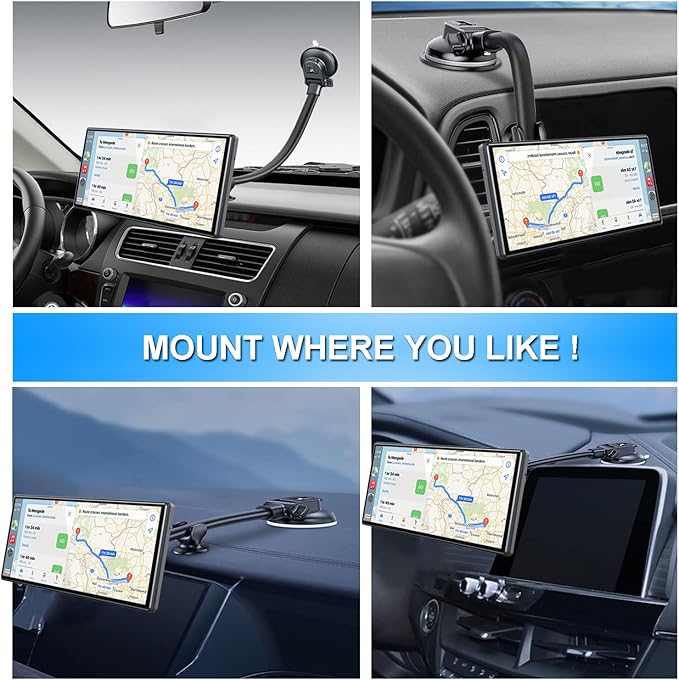 Carplay Mount for Car, Strong Suction Cup Windshield Dash Mount for Carplay Screen, 13 Inches Flexible Gooseneck Arm Dashboard Car Monitor Holder for Apple and Android Carplays