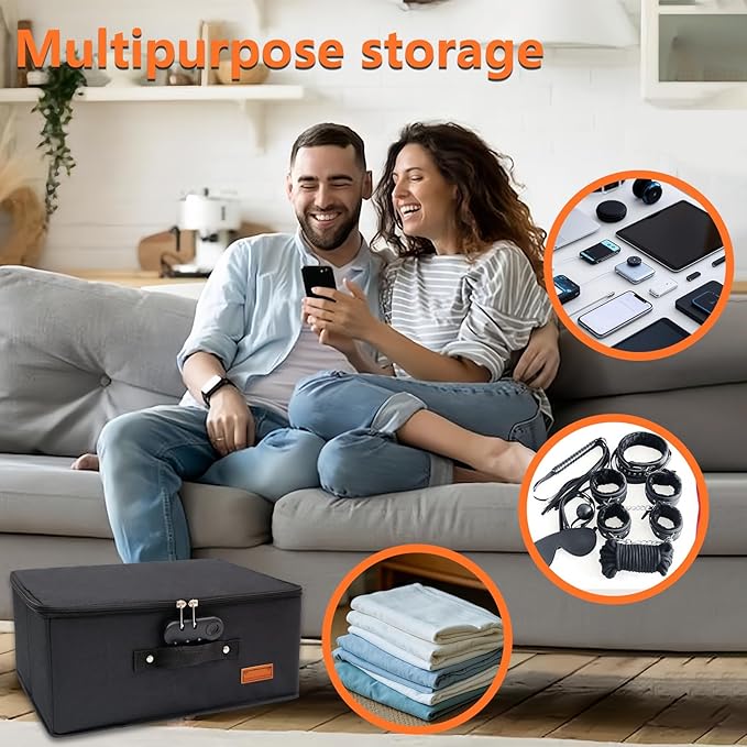 Locking Adult Game Toy Storage Organizer Lock Box Toy Storage Bins Game Toys Storage Bags with 2 Drawstring Bags, Large capac