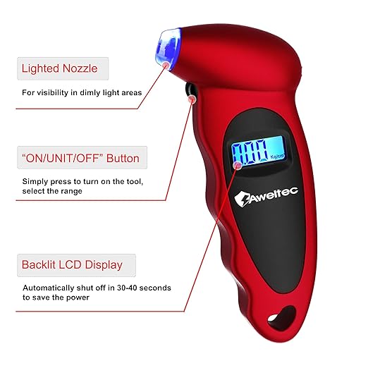 Digital Tire Pressure Gauge 2 Pack,Accurate Air Tire Gauge with Backlit LCD and Non-Slip Grip,Max 150 PSI, 4 Units Settings for Car Truck Motorcycle Bicycle,Red