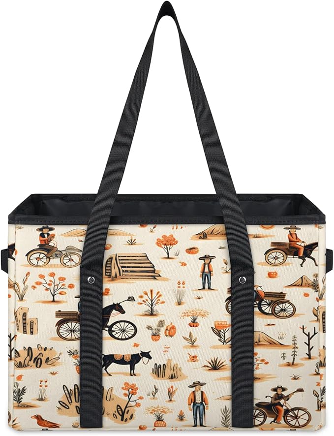Reusable Grocery Bags Heavy Duty Shopping Bags Foldable Large Tote Bags with Long Handles & Hard Bottom