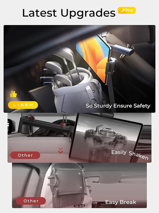 LISEN for iPad Car Holder Back Seat headrest Tablet Holder, Road Trip Essentials Accessories for Women Men Kids Gifts, for Fire HD 2026 iPad Pro 11/13" Air Mini, iPhone, Galaxy Tab, 4.7-12.9" Devices
