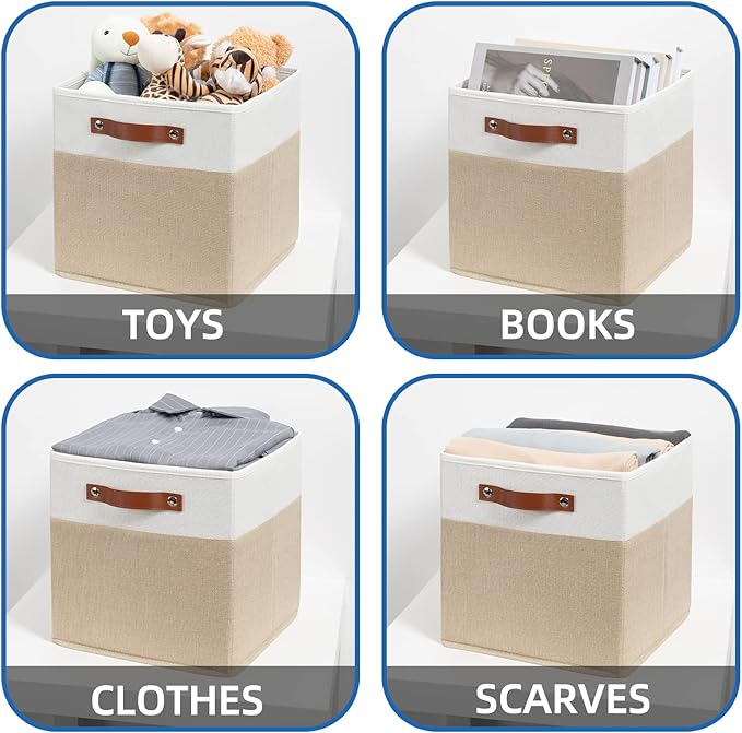 Temary Fabric Storage Cubes - 12 Inch Collapsible Bins (4Pack) - Empty Gift Baskets for Organizing Shelves, Closets, Nursery 
