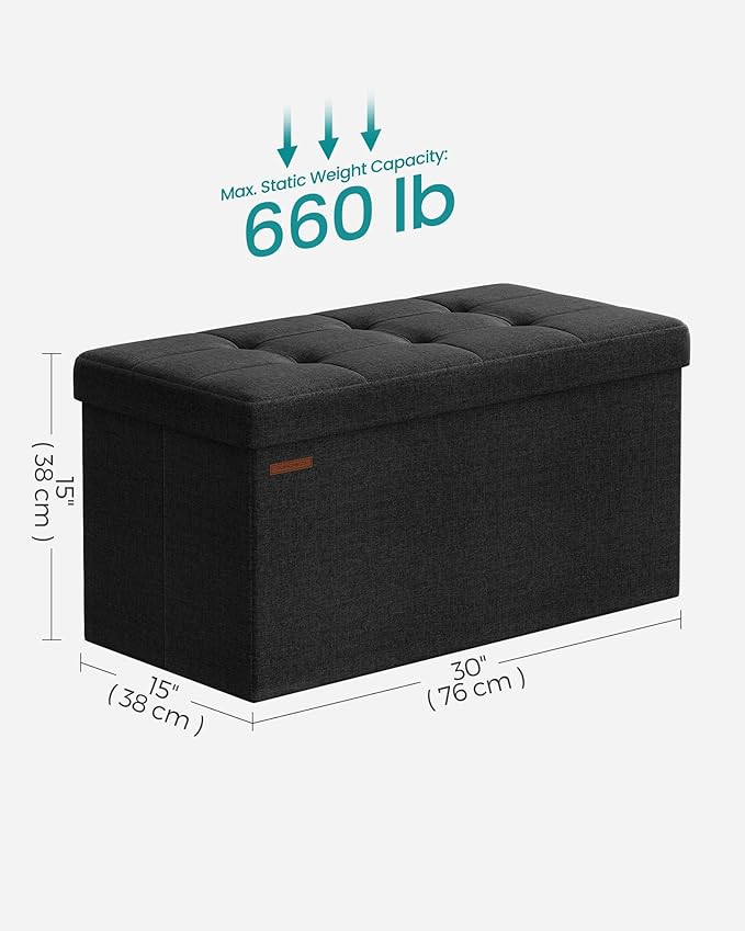 SONGMICS Mazie Collection - 30 Inches Folding Storage Ottoman Bench, Ottoman Foot Rest, End of Bed Bench, Storage Chest, Load