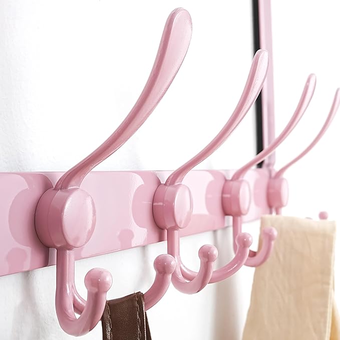 Dseap Over The Door Hook Hanger - Fits 1 3/8" to 1 3/4" Standard Doors | 5 Tri Hooks Heavy Duty Towel/Coat Rack | Door Organi