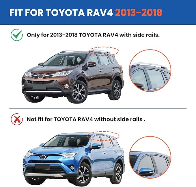 Roof Rack Cross Bars Compatible with Toyota RAV4 2013 2014 2015 2016 2017 2018 with Raised Side Rails Heavy Duty Aluminum Crossbars Black Luggage Carrier Rooftop Cargo