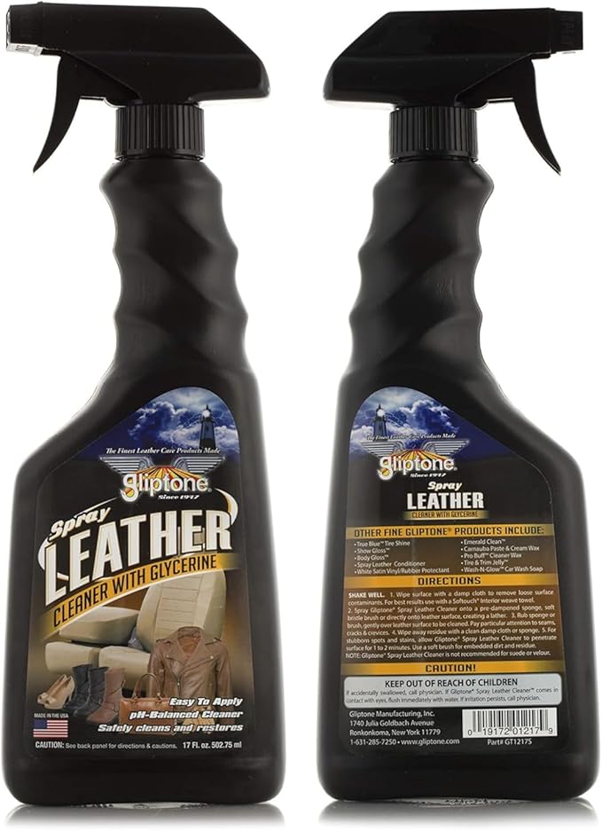Gliptone Leather Cleaner Spray with Glycerine, pH Balanced, Safely Cleans and Restores, 17 fl oz