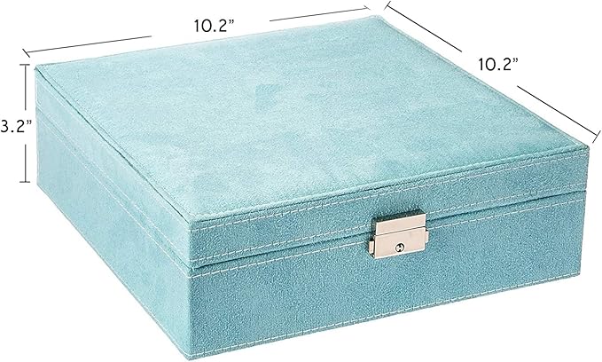 Two-Layer lint Jewelry Box Organizer Display Storage case with Lock (Blue)