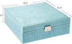 Two-Layer lint Jewelry Box Organizer Display Storage case with Lock (Blue)