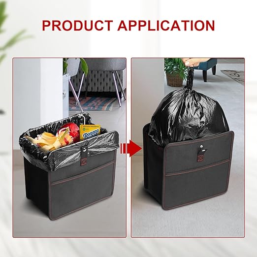 Simple Deluxe Car Trash Can with Lid and Adjustable Straps,Waterproof Automotive Garbage Can, Portable and Collapsible, Multipurpose Trash Bin for Car,3 Gallon, Black