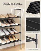 SONGMICS 4-Tier Shoe Rack, Shoe Storage for Hallway Closet, Slim and Space-Saving, Metal Frame, Non-Woven Fabric Shelves, Bla