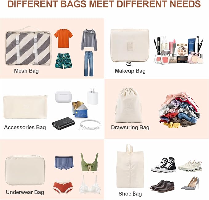 8 Set Compression Packing Cubes for Travel Essentials,Suitcase Organizer Bags, Carry-On Luggage Accessories with Laundry & To