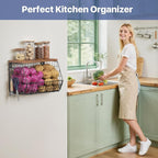 Housolution Wall Mounted Fruit Basket for Kitchen, Hanging Fruit Bowl Wire Baskets with 4 Hanger Hooks, Potato and Onion Stor