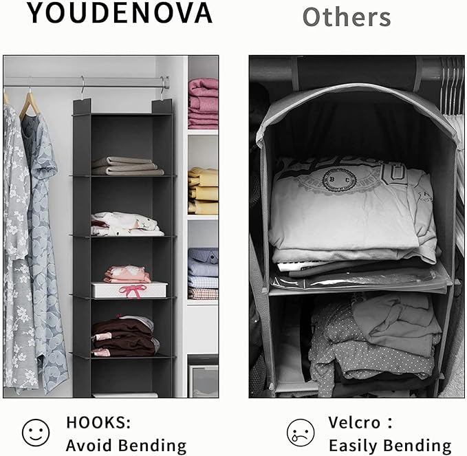 YOUDENOVA Hanging Closet Organizer, 4-Shelf Closet Hanging Shelves, Black