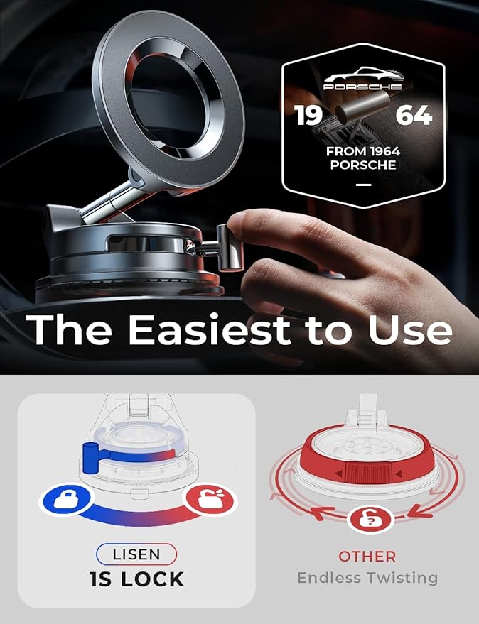 LISEN 2 Pack for Magsafe Car Mount, Cell Phone Holders for Your Car, Magnetic Car Accessories for Women Men Jeep Truck, Magnet Vacuum Gifts for iPhone 17 Pro Max 16 15 14 13 12, Samsung S26