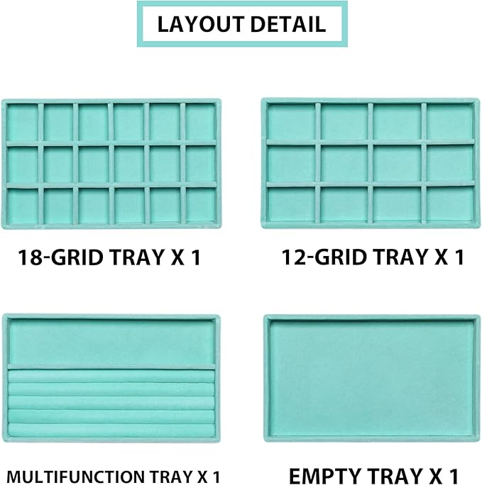 Frebeauty Jewelry Organizer Tray,Stackable Velvet Jewelry Trays,Drawer Inserts Earring Organizer For Women Jewelry Storage Di