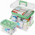 ANYPROLUS 2 Pack Clear Medicine Organizer Box with Handle, Plastic Medicine Container with Tray First Aid Box Empty, Thickene
