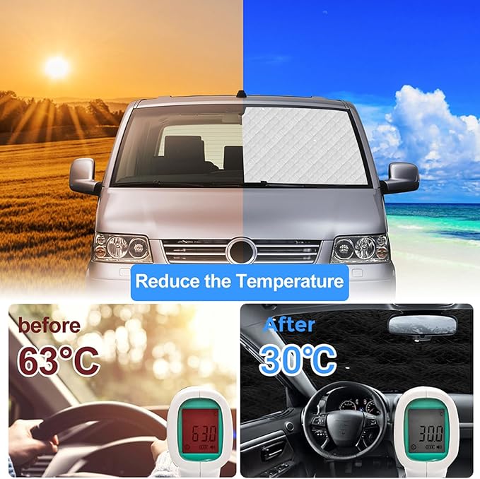 Ford Transit 2015-2023 Sun Shade 3-Piece Set - Custom Fit Windshield & Front Side Window Sunshades | Heat Reflective UV Blocker Privacy Cover for Transit T150 T250 T350 T350HD Van