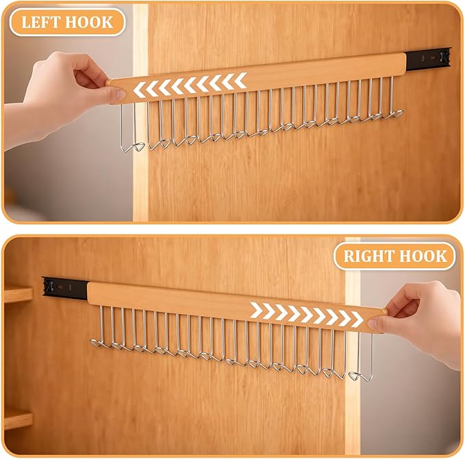 Yookeer 2 Pack Belt Organizer Pull out for Closet Belt Hanger Wall Mounted 16.1 Inch Valet Rods Ties Racks Extending with 12 