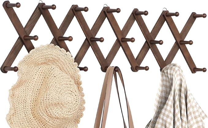 Accordion Wall Hanger, Hat Rack for Wall with 20 Coat Hooks, Expandable Hat Hangers Organizer, Vintage Decorative Coat Rack W