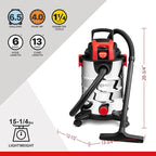 Shop-Vac 6.5 Gallon 4.0 HP Wet/Dry Vacuum with Blower Function, Stainless Steel Tank, Portable Shop Vacuum with Wheels, Inclu