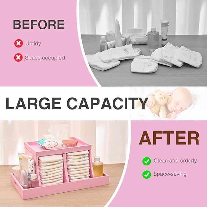 Three colors Diaper Organizer, Wooden Diaper Caddy Organizer, Changing Table Organizer, Diaper Storage Organizer, Nursery Bab